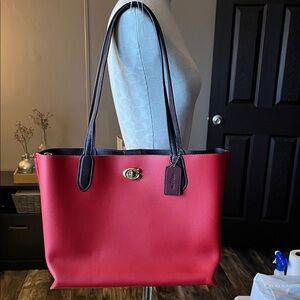Coach Red Leather Turnlock Tote Bag